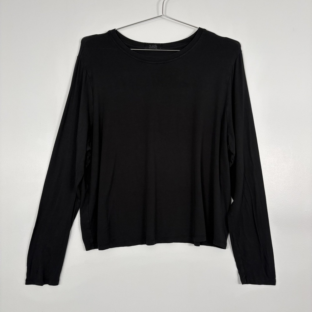 Nuuds TShirt Womens Large Black Long Sleeve Crew Neck Stretch Top Basic
